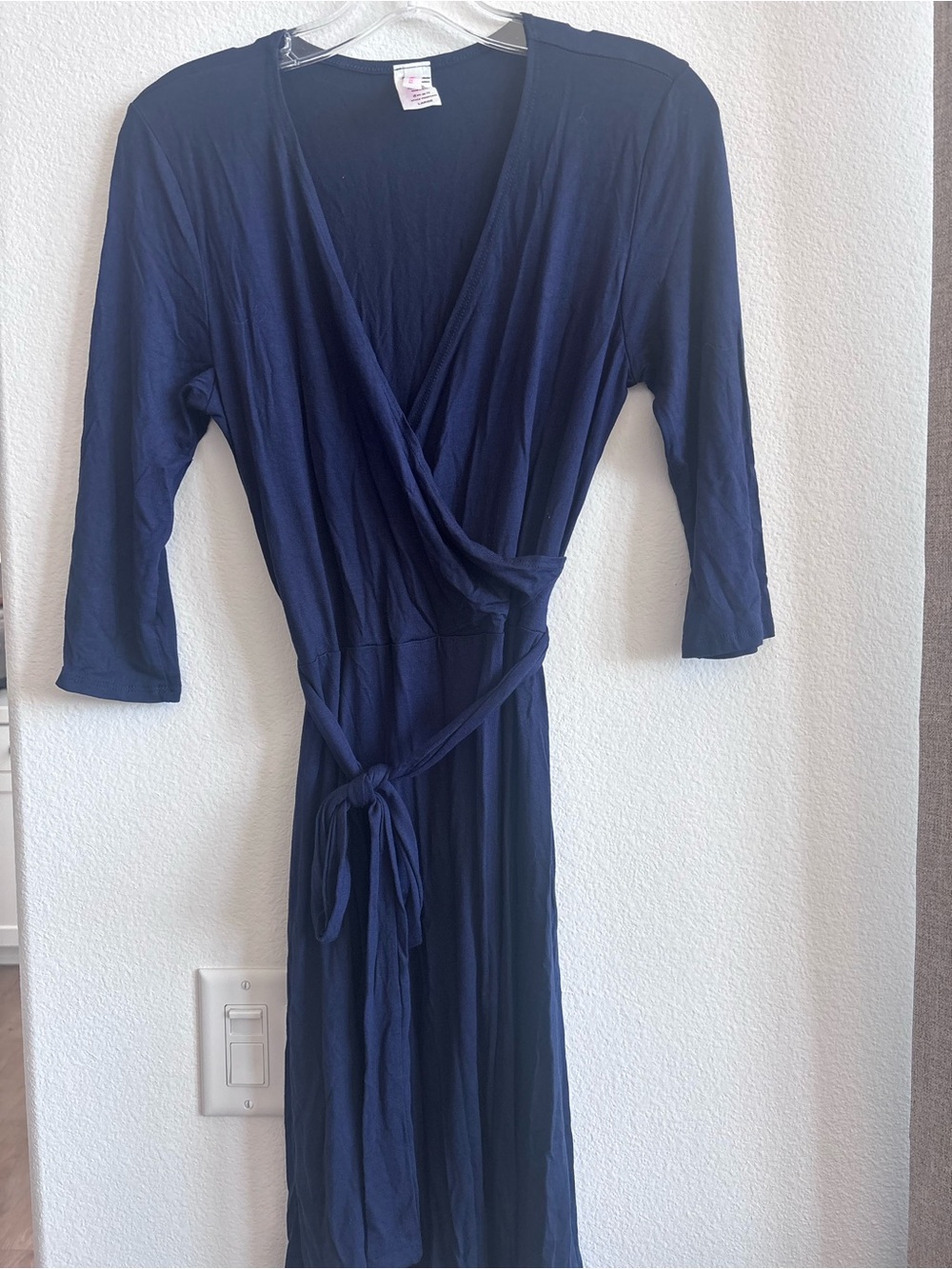 Classic Navy Wrap Midi Dress - Unbranded